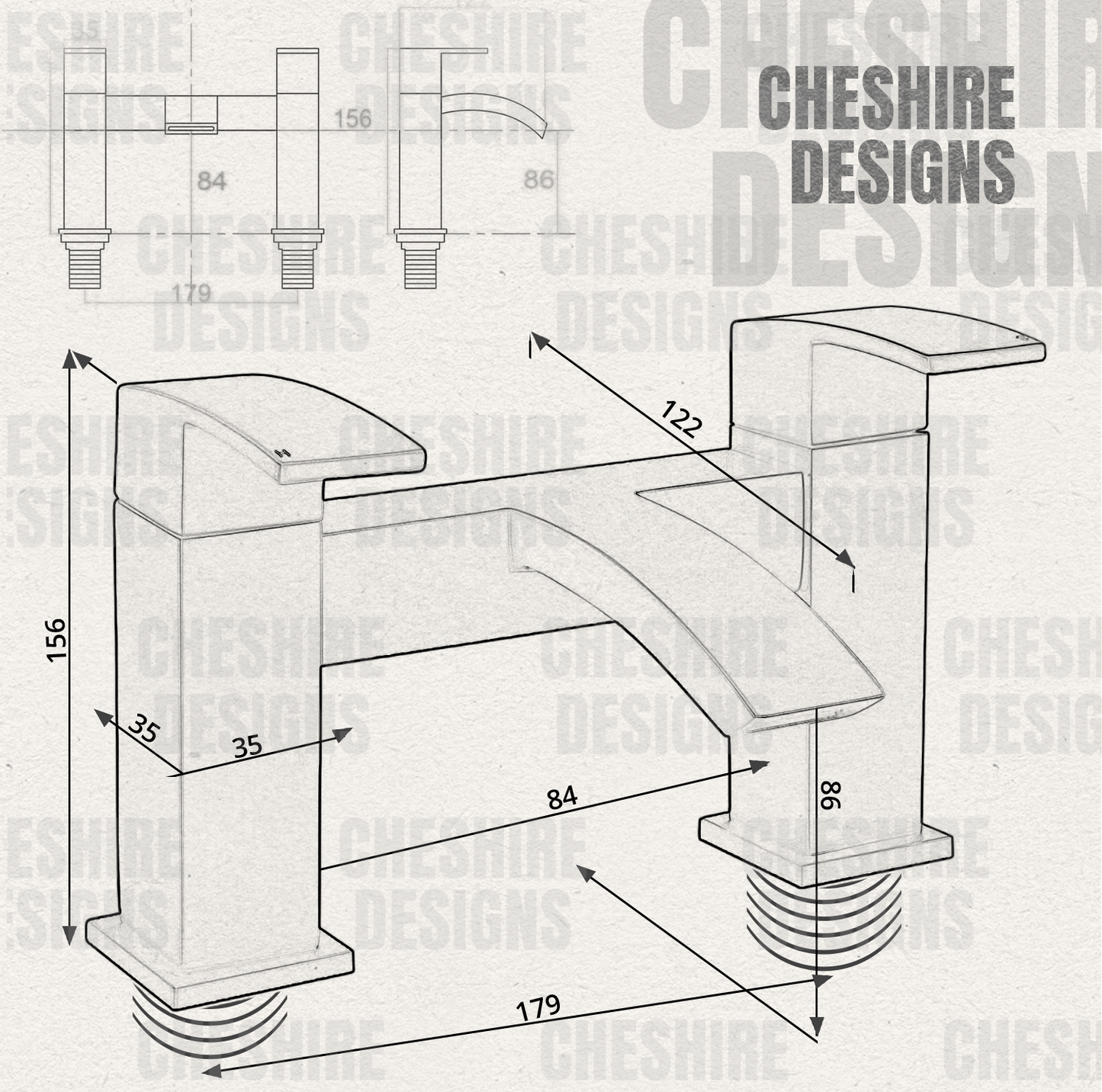 Bath + Basin Black Taps Waterfall Mono Mixer Square Modern inc Plug & Waste